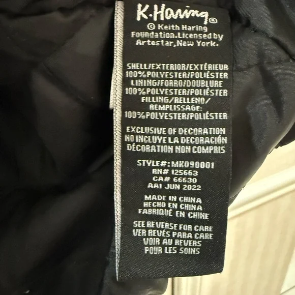 Members Only x Keith Haring Hooded Jacket Black Graphic Poly Filled Streetwear M - Picture 10 of 17